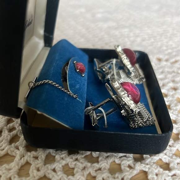 60’s PRINCE RÓBALE mesh Pink cuff links Jewelry 3 piece Set - Picture 3 of 5